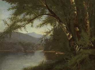 Augusta's oil on canvas, Along the Riverbank, New Hampshire, year 1875.