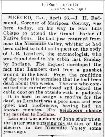 A typical newspaper article with statement that the neighbors charge the murder to Indians.