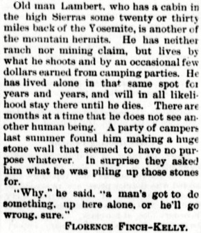 A passage on 'old man Lambert' in a newspaper article by journalist Florence Finch-Kelly, 1892.